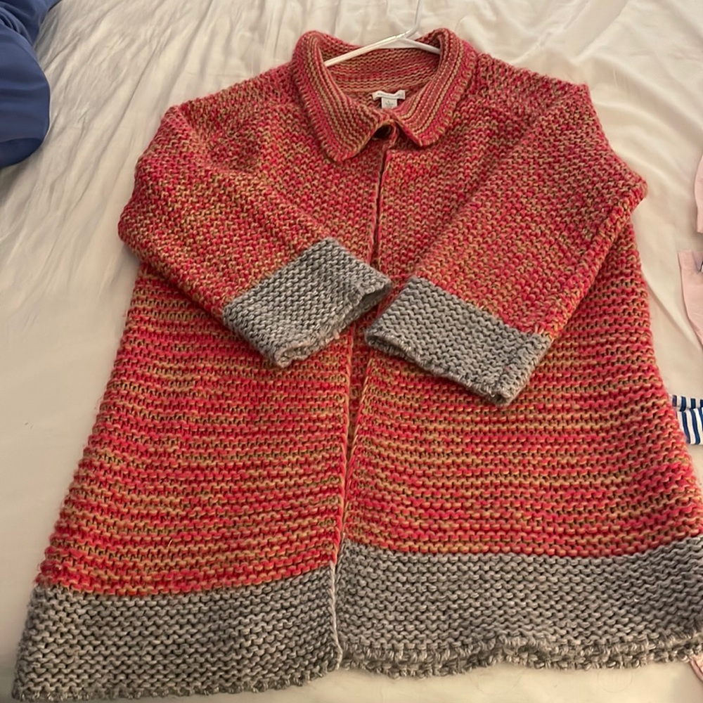 Pink camel and gray knit long cardigan